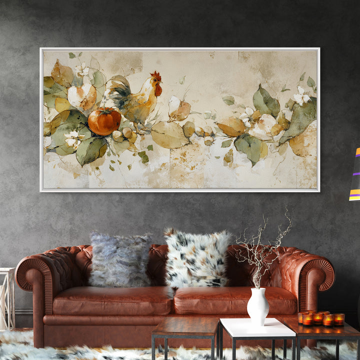 Rooster and Herbs for Farmhouse Restaurant Mood Canvas Print, Restaurant Art, Large Wall Art, Restaurant Decor, Bistro, RES-2x1-64