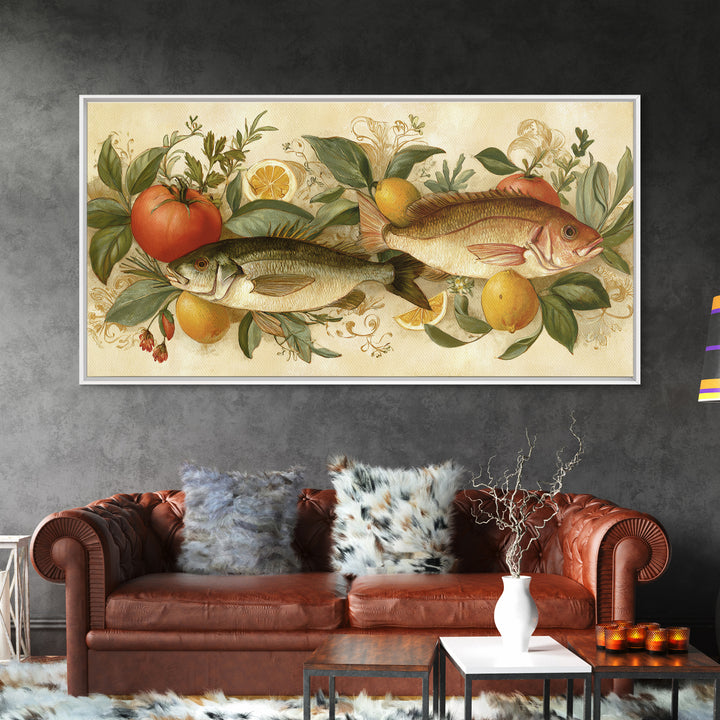 Fresh Fish with Lemon and Herbs Framed Canvas Print, Restaurant Art, Gallery Decor, Restaurant Decor, Fine Art, Bistro, RES-2x1-67
