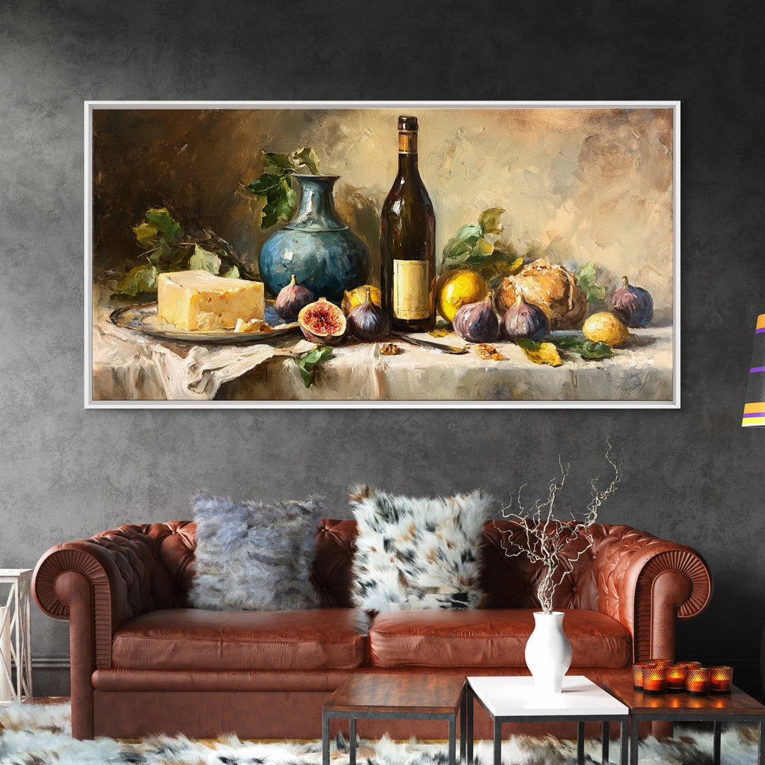 Wine Bottle and Figs Canvas Print, Restaurant Art, Living Room Decor, Restaurant Decor, Fine Art, Bistro, Gallery Decor, RES-2x1-69