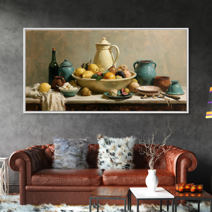Classic Fruit Bowl Framed Canvas Print, Restaurant Art, Canvas Wall Art, Restaurant Decor, Fine Art, Bistro, Bedroom Wall Art, RES-2x1-72