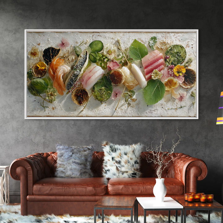 Sushi Fish and Ceramic Plate Composition Canvas Print, Restaurant Art, Printable Art, Restaurant Decor, Fine Art, Bistro, RES-2x1-73
