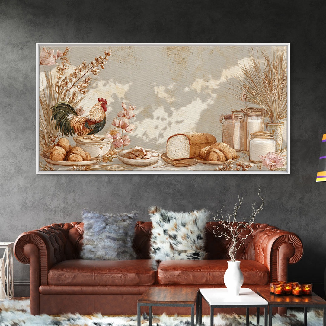 Rooster and Herbs for Farmhouse Restaurant Mood Framed Canvas Print, Restaurant Art, Printable Art, Restaurant Decor, Bistro, RES-2x1-88