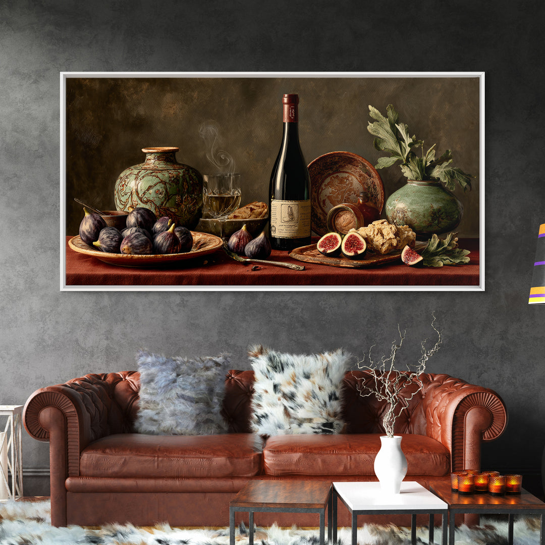 Wine Bottle and Figs Canvas Print, Restaurant Art, Living Room Decor, Restaurant Decor, Fine Art, Bistro, Gallery Decor, RES-2x1-93