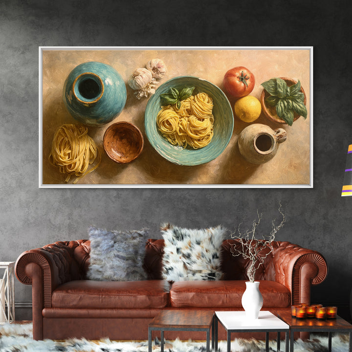 Fresh Pasta with Tomatoes and Basil Canvas Print, Restaurant Art, Large Wall Art, Restaurant Decor, Fine Art, Bistro, RES-2x1-94