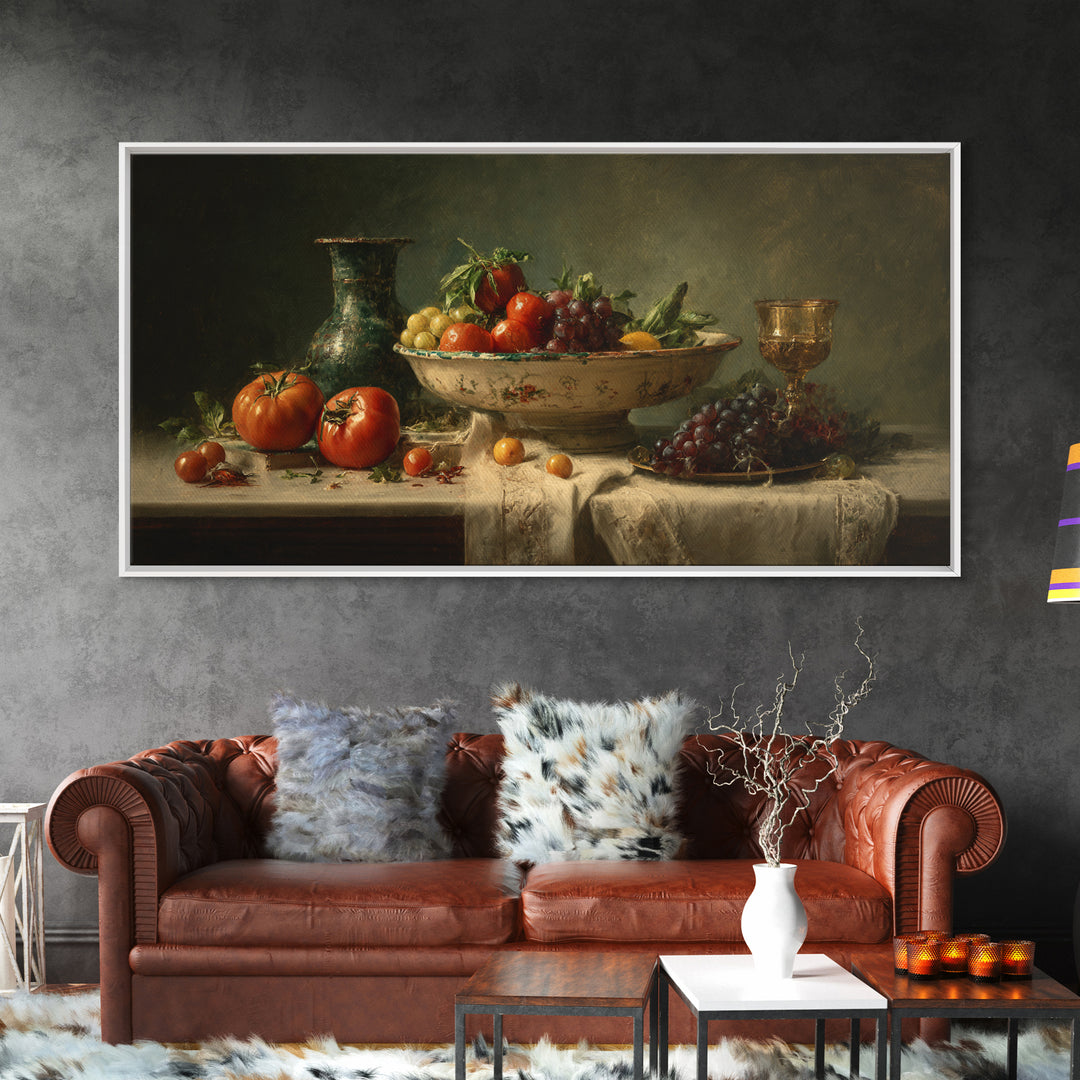 Classic Fruit Bowl Framed Canvas Print, Restaurant Art, Watercolor Painting, Restaurant Decor, Oil Painting, Bistro, RES-2x1-96