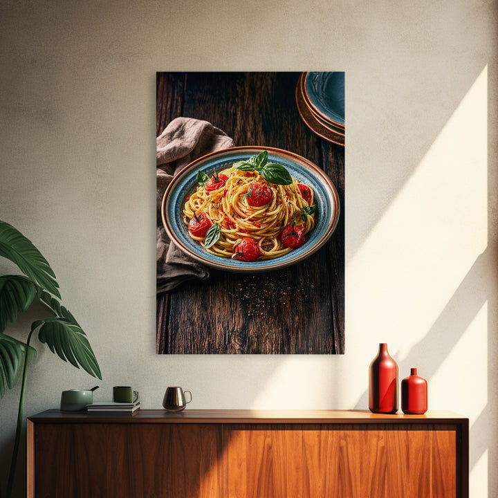 Fresh Pasta with Tomatoes and Basil Canvas Print, Restaurant Art, Contemporary Art, Restaurant Decor, Fine Art, Bistro, RES-2x3-10