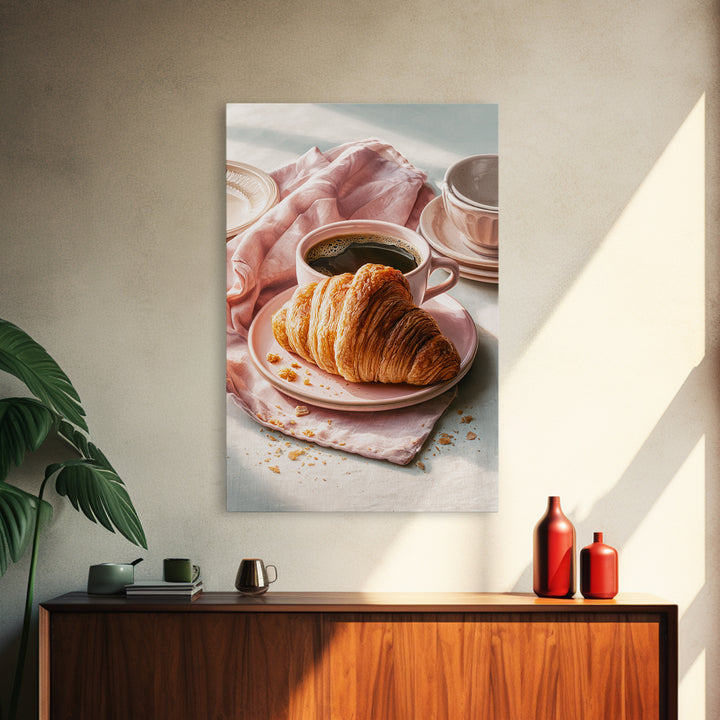 French Bistro Coffee and Croissant Still Life Canvas Print, Restaurant Art, Wall Art, Restaurant Decor, Oil Painting, Bistro, RES-2x3-14