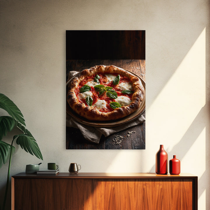 Pizzeria Tomato Basil and Mozzarella Still Life Canvas Print, Restaurant Art, Restaurant Decor, Bistro, Watercolor Painting, RES-2x3-18