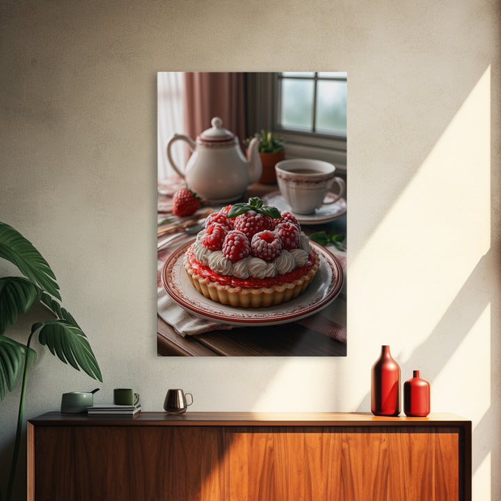Dessert Tart with Berries and Cream Framed Canvas Print, Restaurant Art, Modern Decor, Restaurant Decor, Fine Art, Bistro, RES-2x3-24