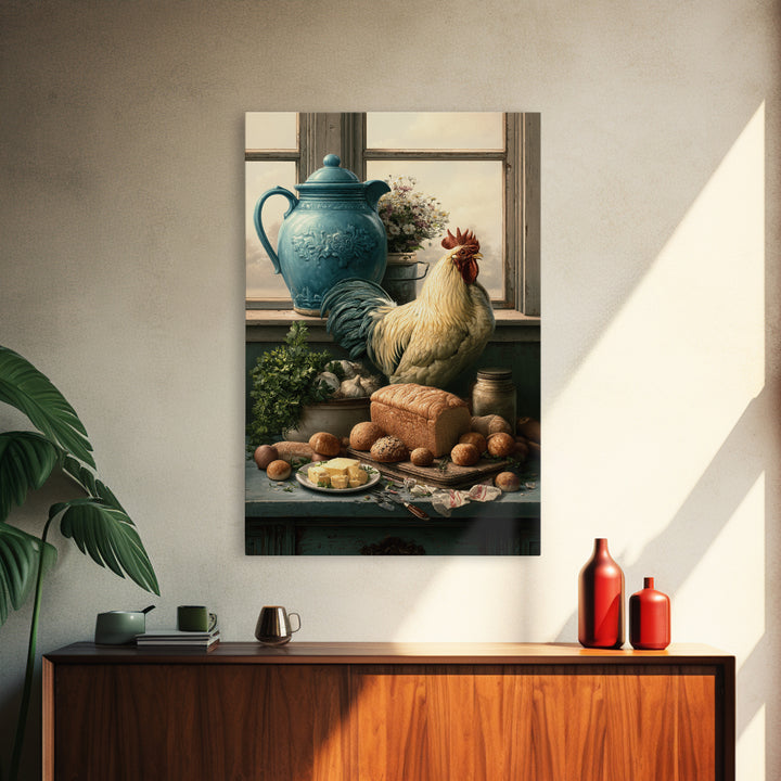 Rooster and Herbs for Farmhouse Restaurant Mood Framed Canvas Print, Restaurant Art, Canvas Print, Restaurant Decor, Bistro, RES-2x3-28