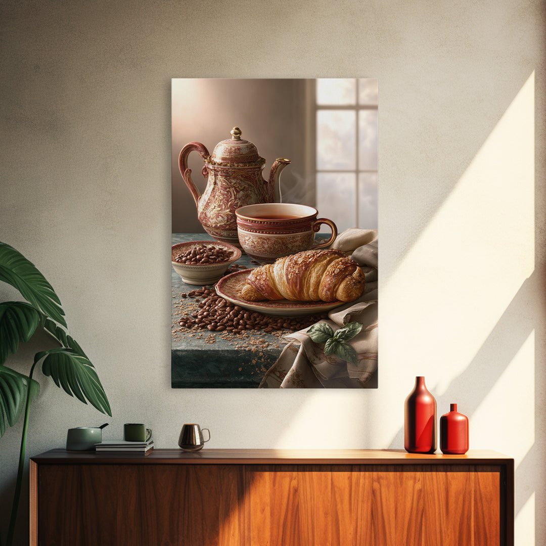 Coffee Beans and Pastry Arrangement Framed Canvas Print, Restaurant Art, Minimalist Decor, Restaurant Decor, Fine Art, Bistro, RES-2x3-30