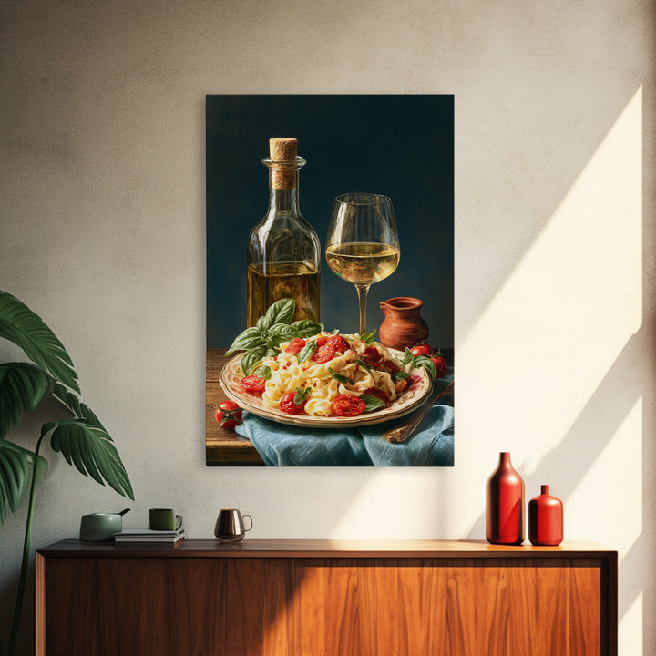 Fresh Pasta with Tomatoes and Basil Framed Canvas Print, Restaurant Art, Printable Wall Art, Restaurant Decor, Fine Art, Bistro, RES-2x3-34