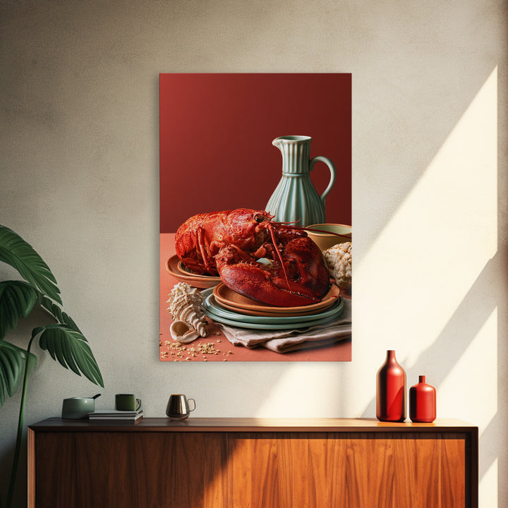 Seafood Lobster and Shell Arrangement Canvas Print, Restaurant Art, Contemporary Art, Restaurant Decor, Fine Art, Bistro, RES-2x3-40