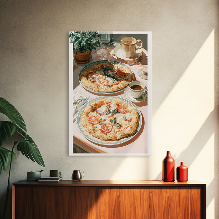 Pizzeria Tomato Basil and Mozzarella Still Life Canvas Print, Restaurant Art, Restaurant Decor, Bistro, Watercolor Painting, RES-2x3-42