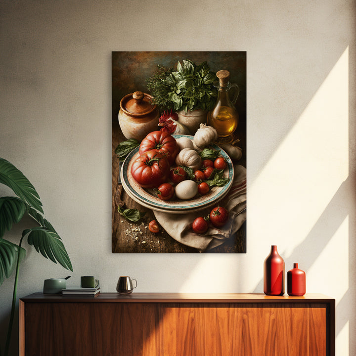 Rooster and Herbs for Farmhouse Restaurant Mood Framed Canvas Print, Restaurant Art, Poster, Restaurant Decor, Fine Art, Bistro, RES-2x3-52