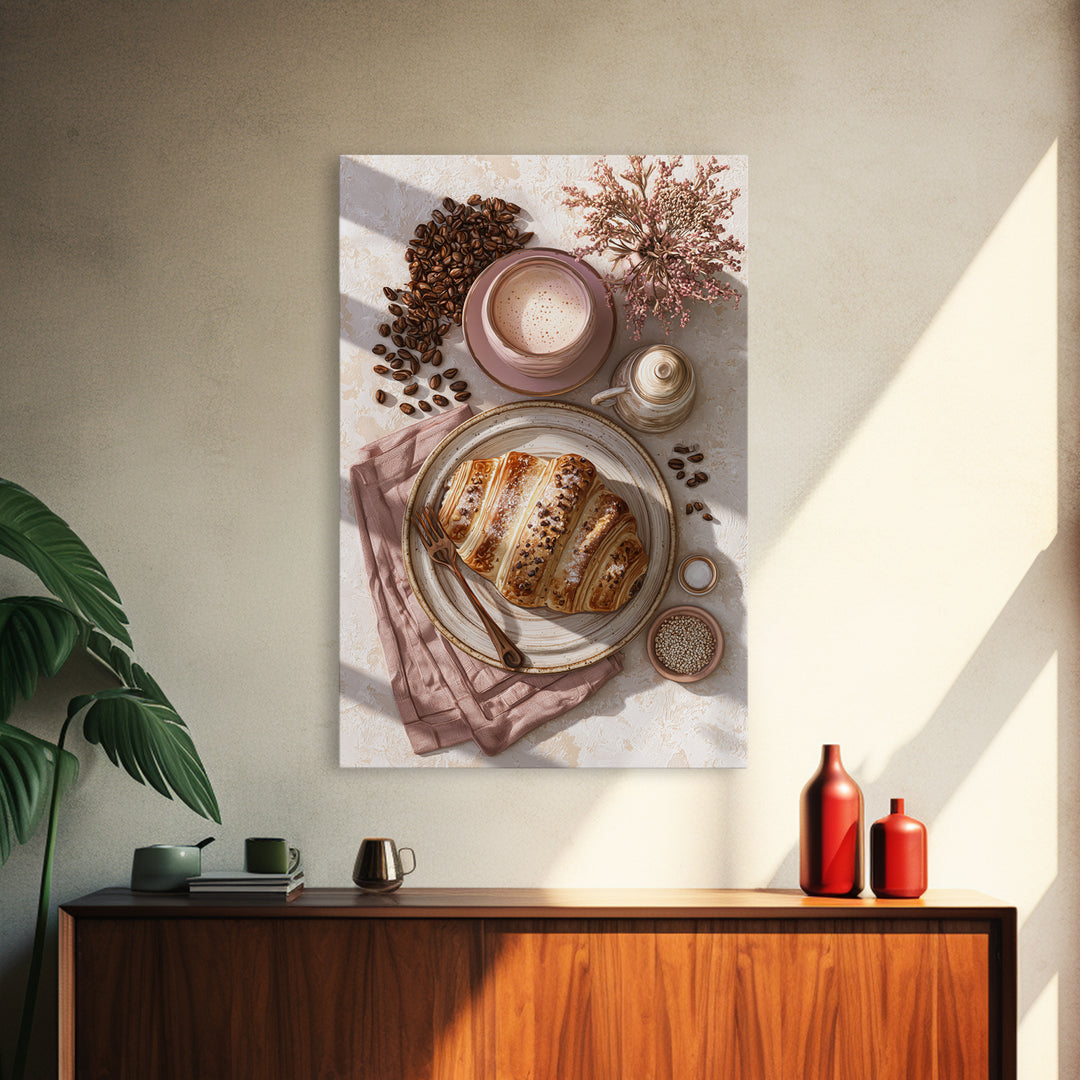 Coffee Beans and Pastry Arrangement Canvas Print, Restaurant Art, Art Print, Restaurant Decor, Fine Art, Bistro, Kitchen Art, RES-2x3-54