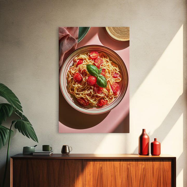 Fresh Pasta with Tomatoes and Basil Canvas Print, Restaurant Art, Kitchen Decor, Restaurant Decor, Bistro, Bedroom Wall Art, RES-2x3-58
