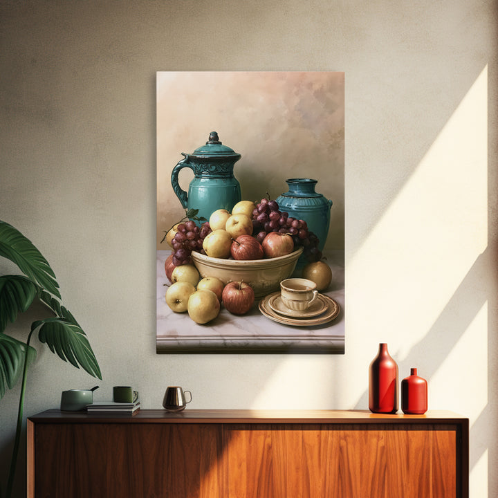 Classic Fruit Bowl Framed Canvas Print, Restaurant Art, Canvas Wall Art, Restaurant Decor, Fine Art, Bistro, Bedroom Wall Art, RES-2x3-60