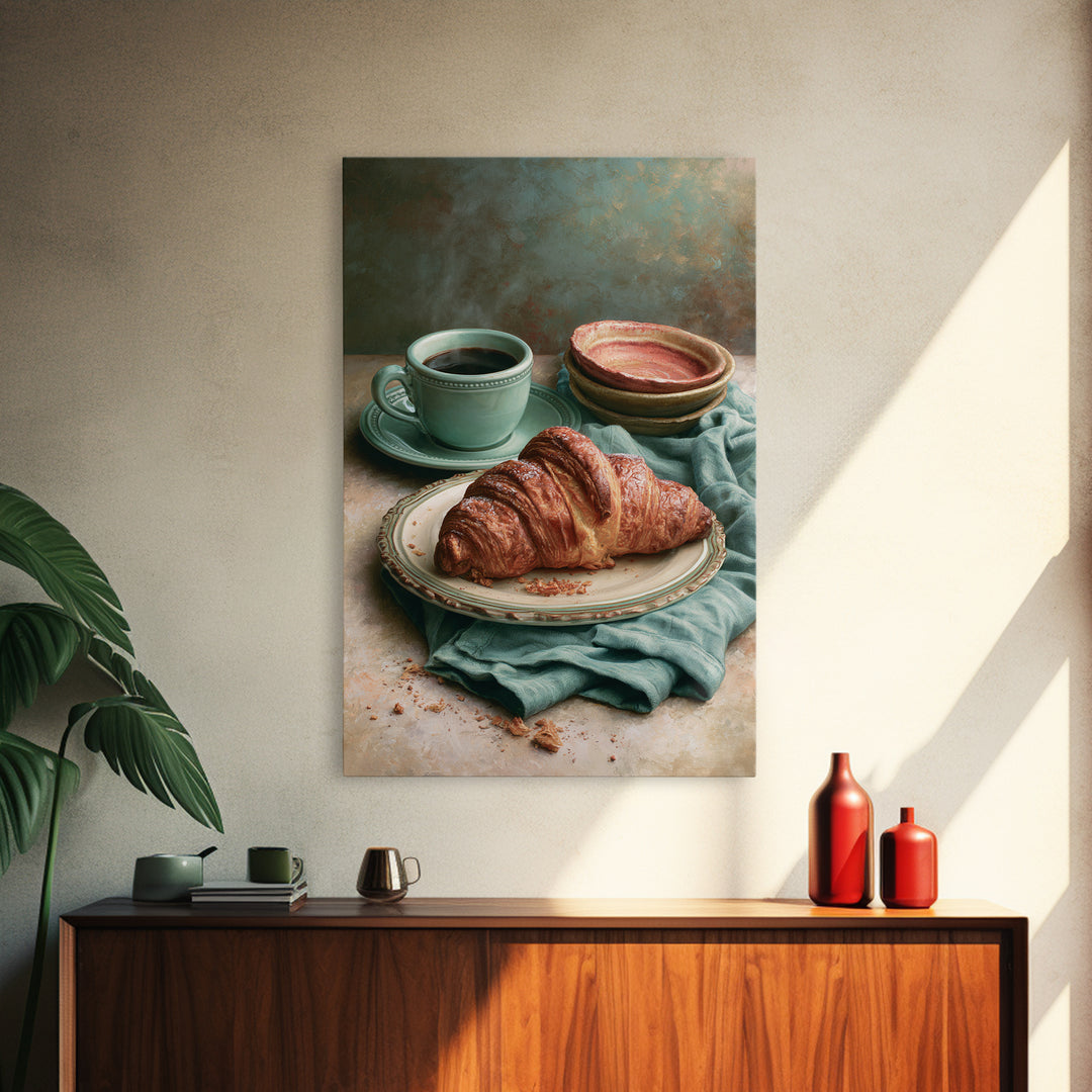 French Bistro Coffee and Croissant Still Life Canvas Print, Restaurant Art, Kitchen Wall Art, Restaurant Decor, Abstract Art, RES-2x3-62