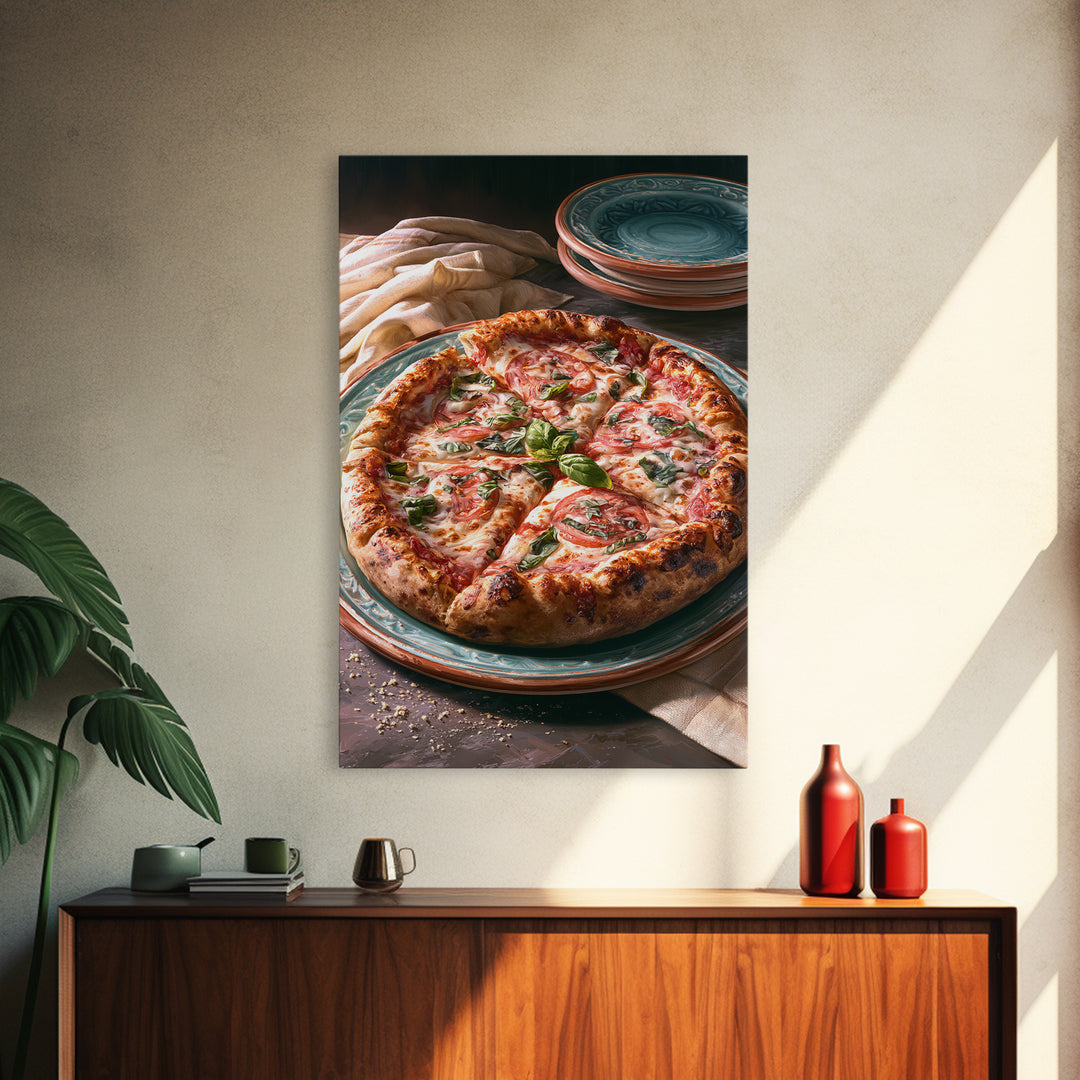 Pizzeria Tomato Basil and Mozzarella Still Life Canvas Print, Restaurant Art, Restaurant Decor, Oil Painting, Bistro, RES-2x3-66