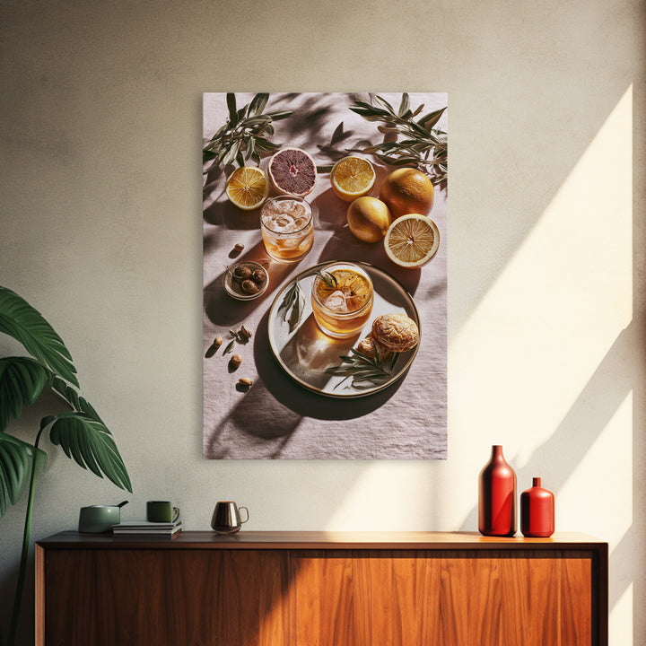 Cocktail and Citrus Bar Composition Canvas Print, Restaurant Art, Kitchen Art, Restaurant Decor, Fine Art, Bistro, Food Art, RES-2x3-67