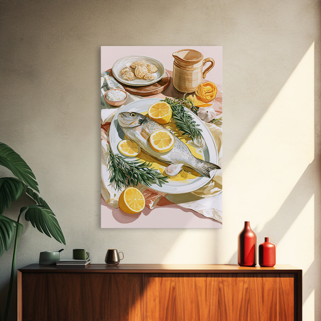 Fresh Fish with Lemon and Herbs Canvas Print, Restaurant Art, Fine Art Print, Restaurant Decor, Fine Art, Bistro, Wall Decor, RES-2x3-7