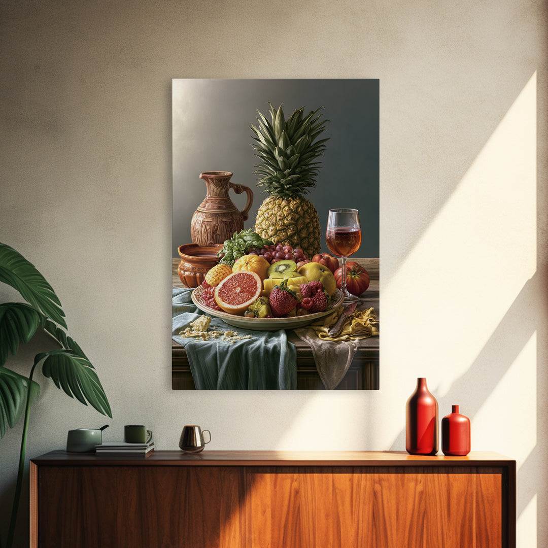 Tropical Fruit Platter Framed Canvas Print, Restaurant Art, Framed Wall Art, Restaurant Decor, Watercolor Art, Bistro, RES-2x3-74