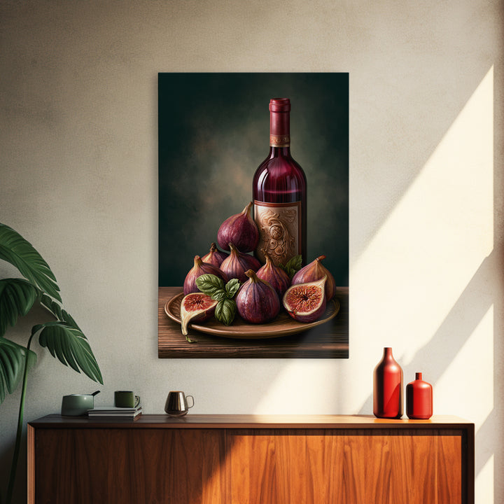 Wine Bottle and Figs Canvas Print, Restaurant Art, Watercolor Painting, Restaurant Decor, Oil Painting, Bistro, Fine Art Print, RES-2x3-81