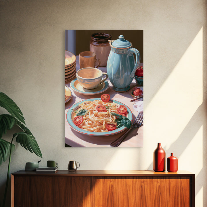 Fresh Pasta with Tomatoes and Basil Canvas Print, Restaurant Art, Kitchen Decor, Restaurant Decor, Bistro, Bedroom Wall Art, RES-2x3-82