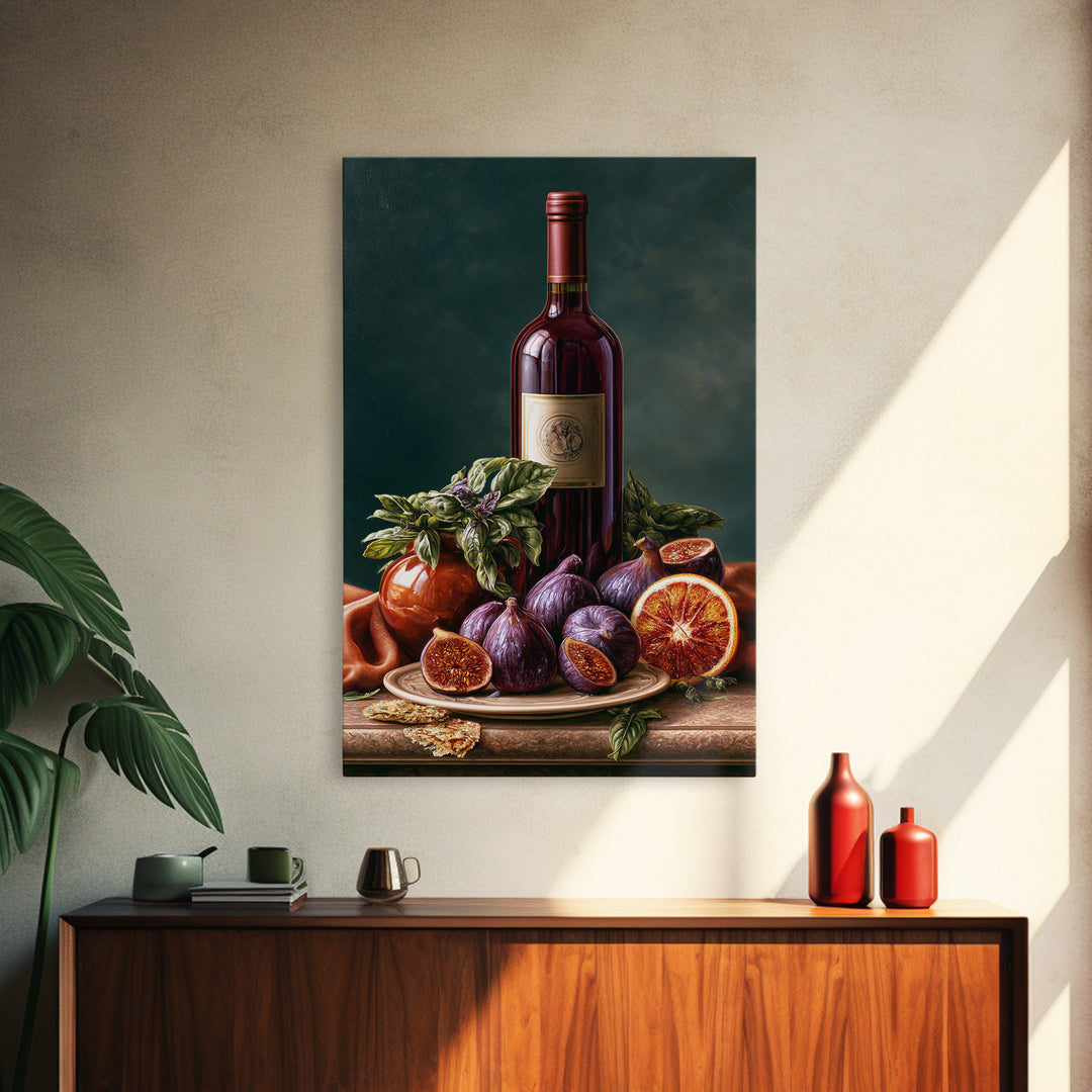 Wine Bottle and Figs Canvas Print, Restaurant Art, Canvas Wall Art, Restaurant Decor, Fine Art, Bistro, Bedroom Wall Art, RES-2x3-9