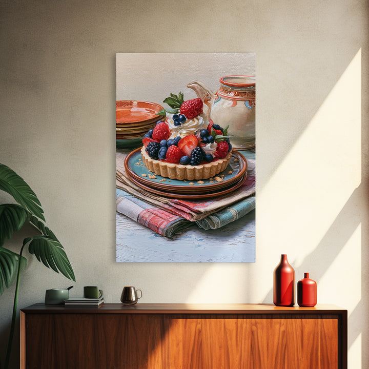 Dessert Tart with Berries and Cream Canvas Print, Restaurant Art, Living Room Decor, Restaurant Decor, Fine Art, Bistro, RES-2x3-96