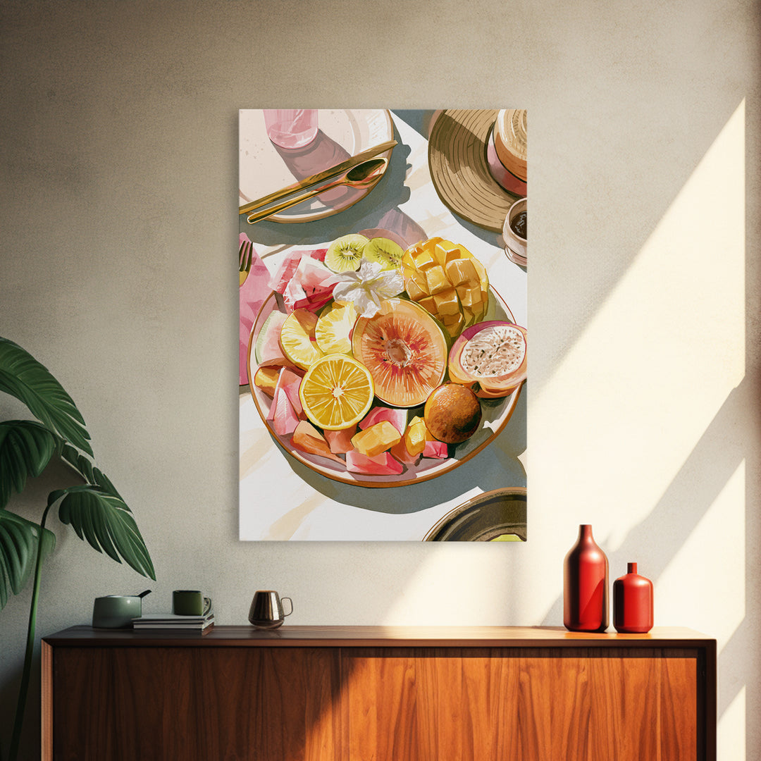 Tropical Fruit Platter Framed Canvas Print, Restaurant Art, Framed Wall Art, Restaurant Decor, Watercolor Art, Bistro, RES-2x3-98