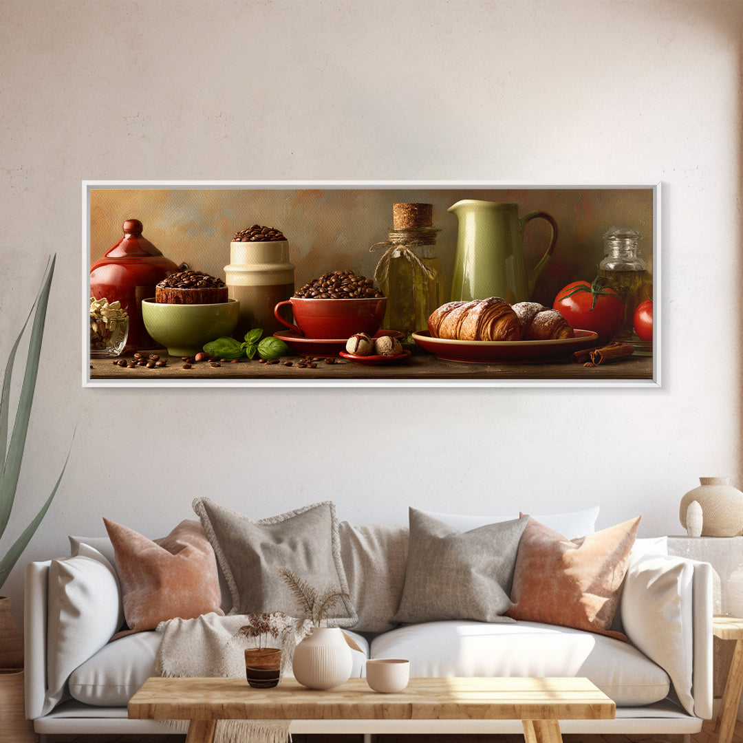 Coffee Beans and Pastry Arrangement Canvas Print, Restaurant Art, Modern Decor, Restaurant Decor, Fine Art, Bistro, Poster, RES-3x1-14