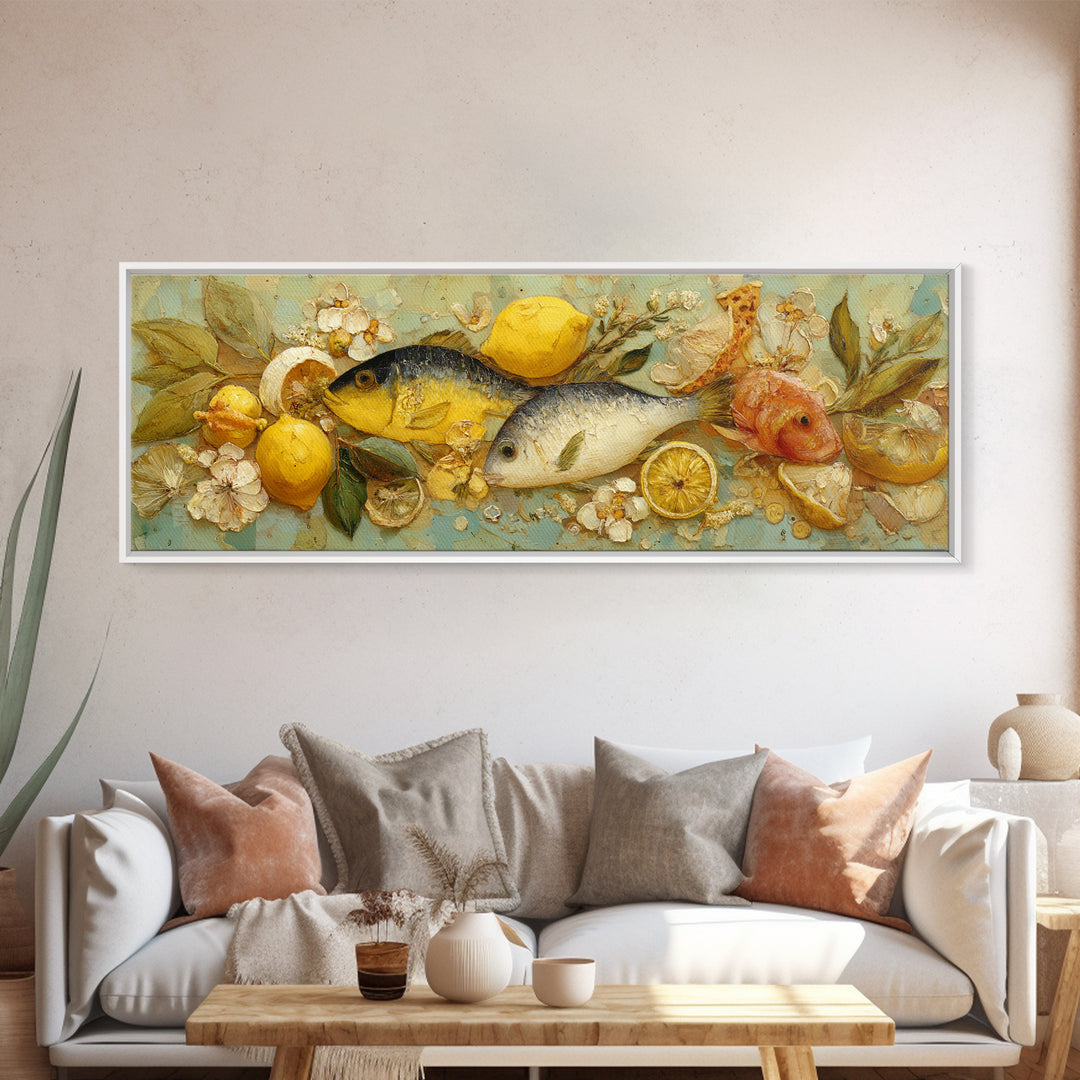 Fresh Fish with Lemon and Herbs Framed Canvas Print, Restaurant Art, Gallery Decor, Restaurant Decor, Fine Art, Bistro, RES-3x1-15