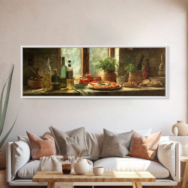 Pizzeria Tomato Basil and Mozzarella Still Life Framed Canvas Print, Restaurant Art, Canvas Wall Art, Restaurant Decor, Bistro, RES-3x1-2
