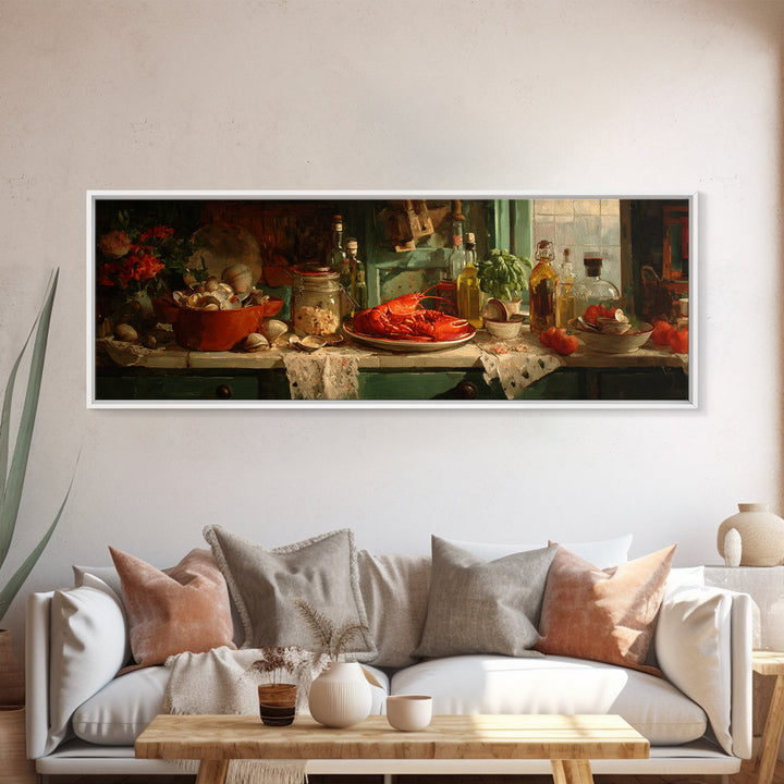 Seafood Lobster and Shell Arrangement Canvas Print, Restaurant Art, Cool Wall Art, Restaurant Decor, Fine Art, Bistro, RES-3x1-24