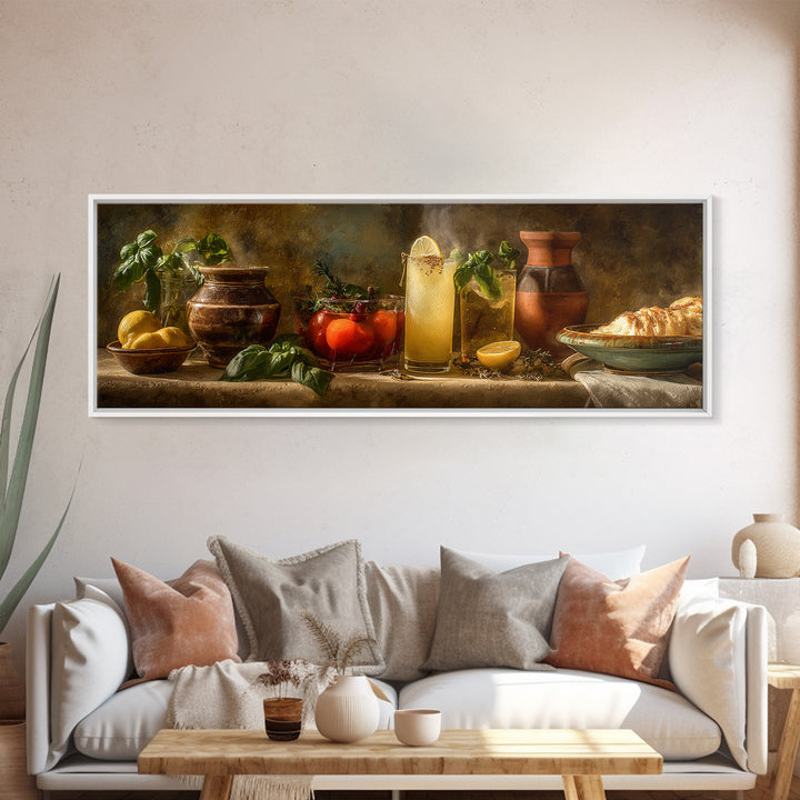 Cocktail and Citrus Bar Composition Framed Canvas Print, Restaurant Art, Textured Painting, Restaurant Decor, Fine Art, Bistro, RES-3x1-27