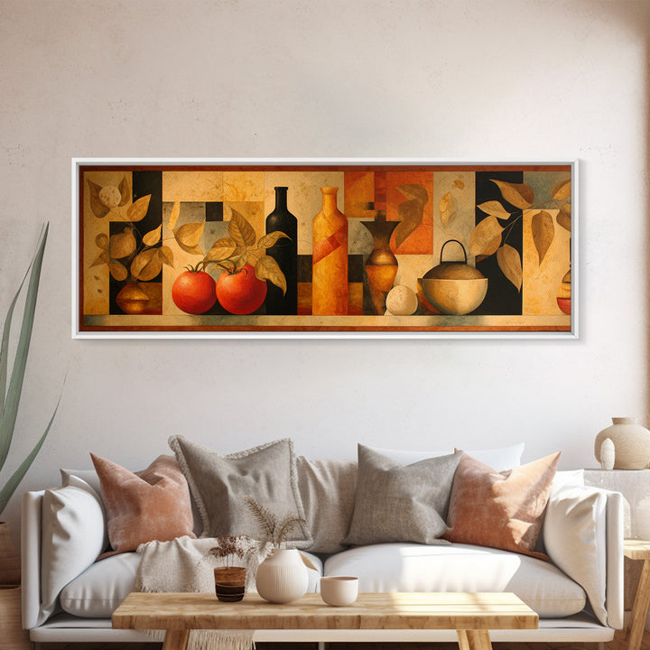 Chef Knife Herbs and Cutting Board Still Canvas Print, Restaurant Art, Watercolor Painting, Restaurant Decor, Oil Painting, RES-3x1-29