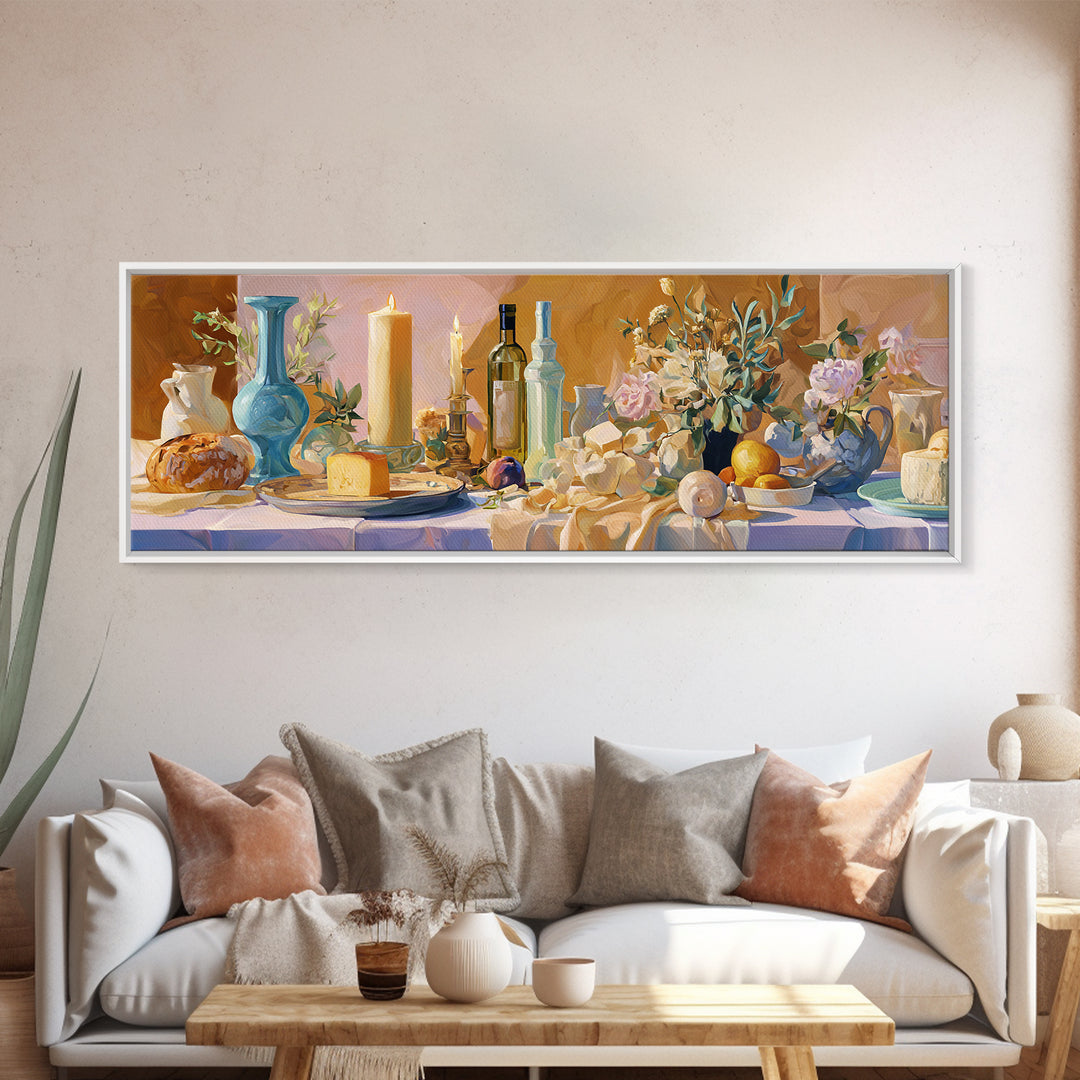 Elegant Table Objects Canvas Print, Restaurant Art, Neutral Decor, Restaurant Decor, Oil Painting, Bistro, Home Decor, RES-3x1-40