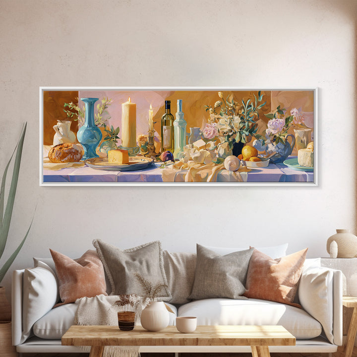Elegant Table Objects Canvas Print, Restaurant Art, Neutral Decor, Restaurant Decor, Oil Painting, Bistro, Home Decor, RES-3x1-40