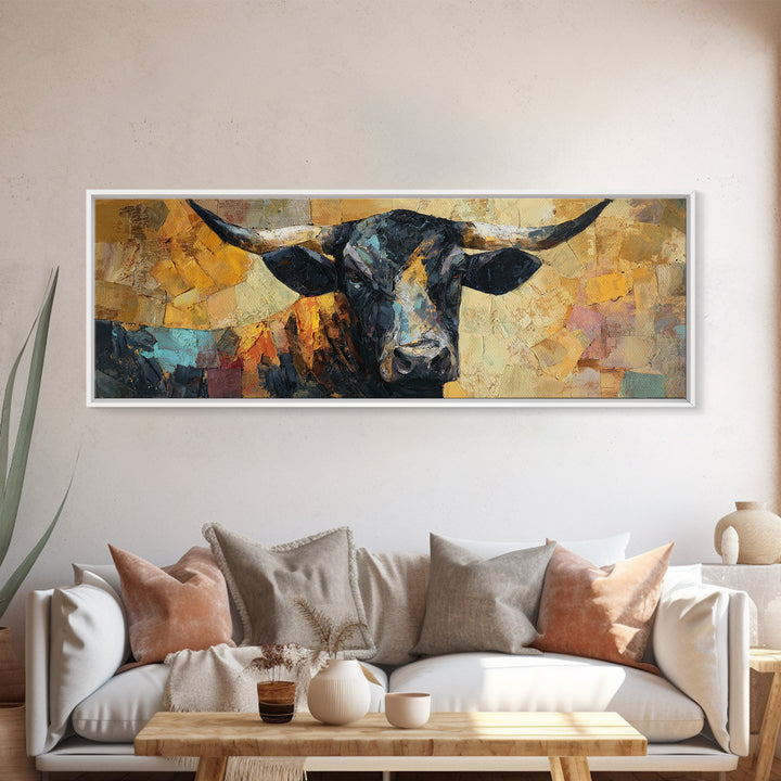 Steakhouse Black and Gold Bull Portrait Framed Canvas Print, Restaurant Art, Wall Art Prints, Restaurant Decor, Bistro, RES-3x1-47