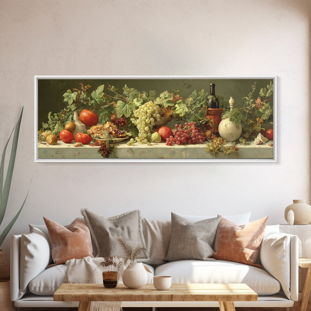 Wine Grapevine Botanical Study Framed Canvas Print, Restaurant Art, Wall Decor, Restaurant Decor, Oil Painting, Bistro, RES-3x1-55