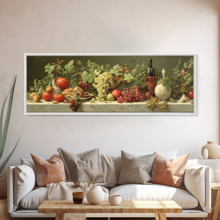 Wine Grapevine Botanical Study Framed Canvas Print, Restaurant Art, Wall Decor, Restaurant Decor, Oil Painting, Bistro, RES-3x1-55