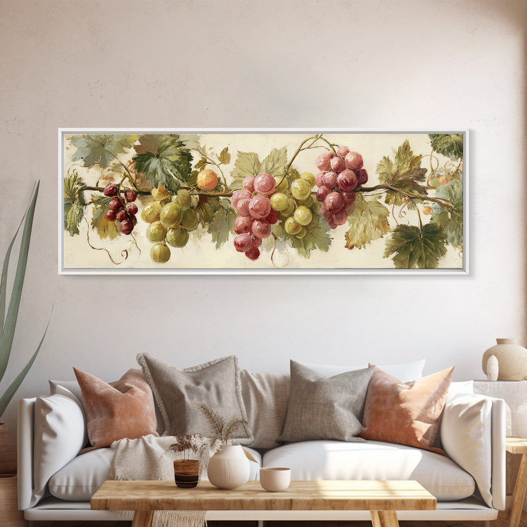 Wine Grapevine Botanical Study Framed Canvas Print, Restaurant Art, Statement Artwork, Restaurant Decor, Fine Art, Bistro, RES-3x1-7