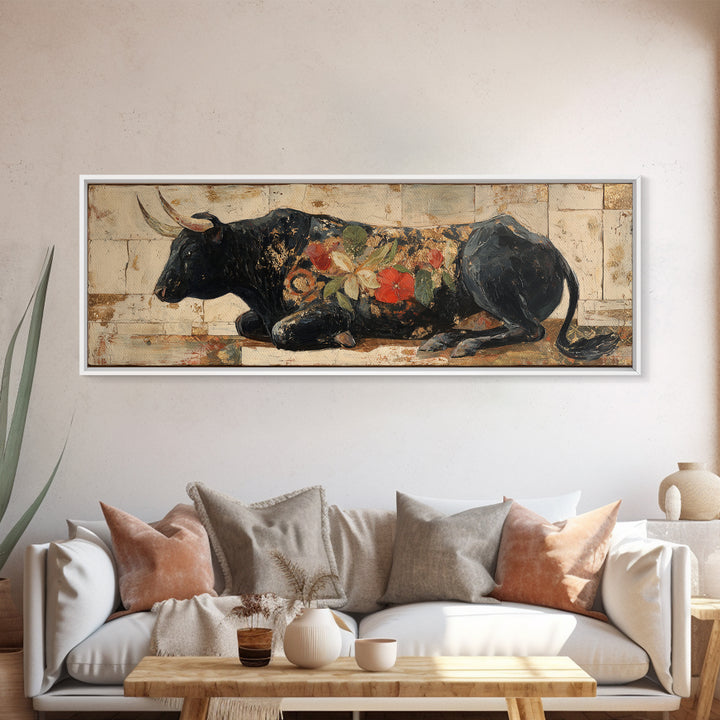 Steakhouse Black and Gold Bull Portrait Canvas Print, Restaurant Art, Digital Print, Restaurant Decor, Fine Art, Bistro, RES-3x1-71