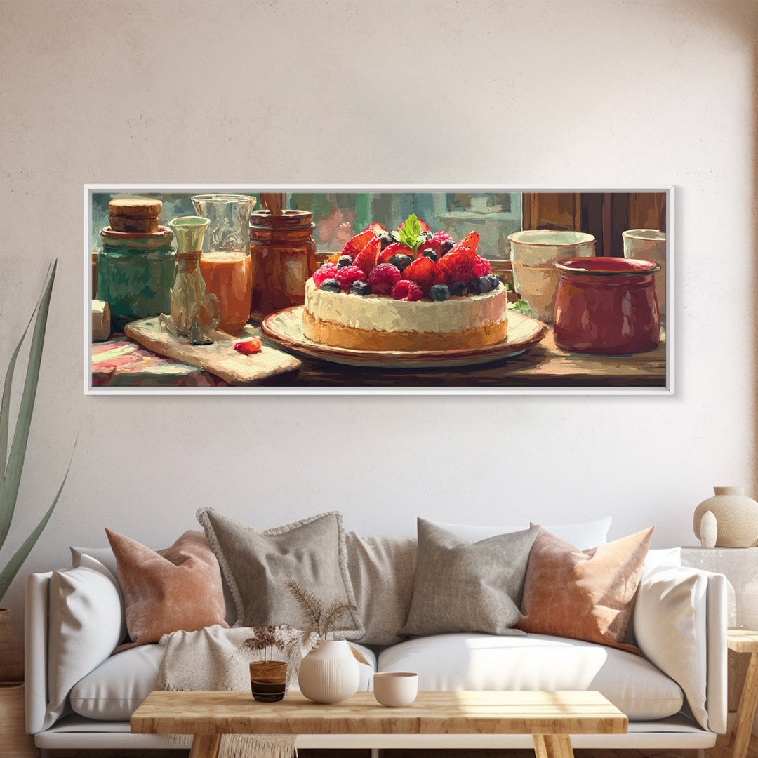 Dessert Tart with Berries and Cream Canvas Print, Restaurant Art, Art Print, Restaurant Decor, Fine Art, Bistro, Kitchen Art, RES-3x1-80