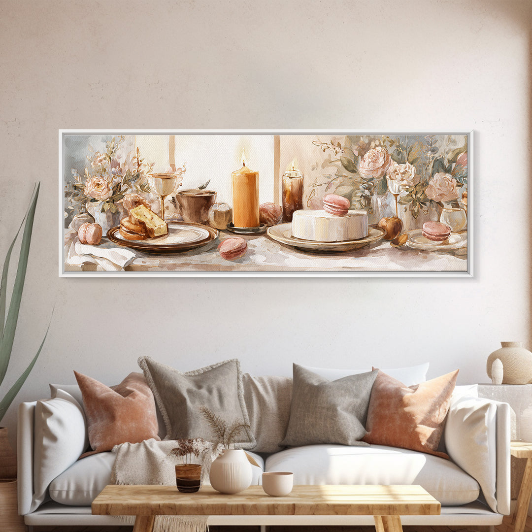 Elegant Table Objects Canvas Print, Restaurant Art, Wall Art, Restaurant Decor, Watercolor Art, Bistro, Digital Print, RES-3x1-88