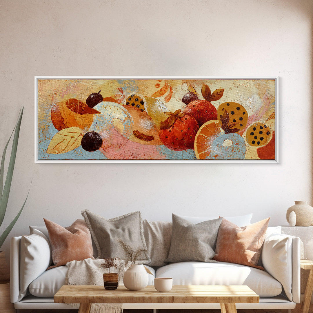 Abstract Appetite Friendly Red and Orange Shapes Framed Canvas Print, Restaurant Art, Kitchen Art, Restaurant Decor, Bistro, RES-3x1-9