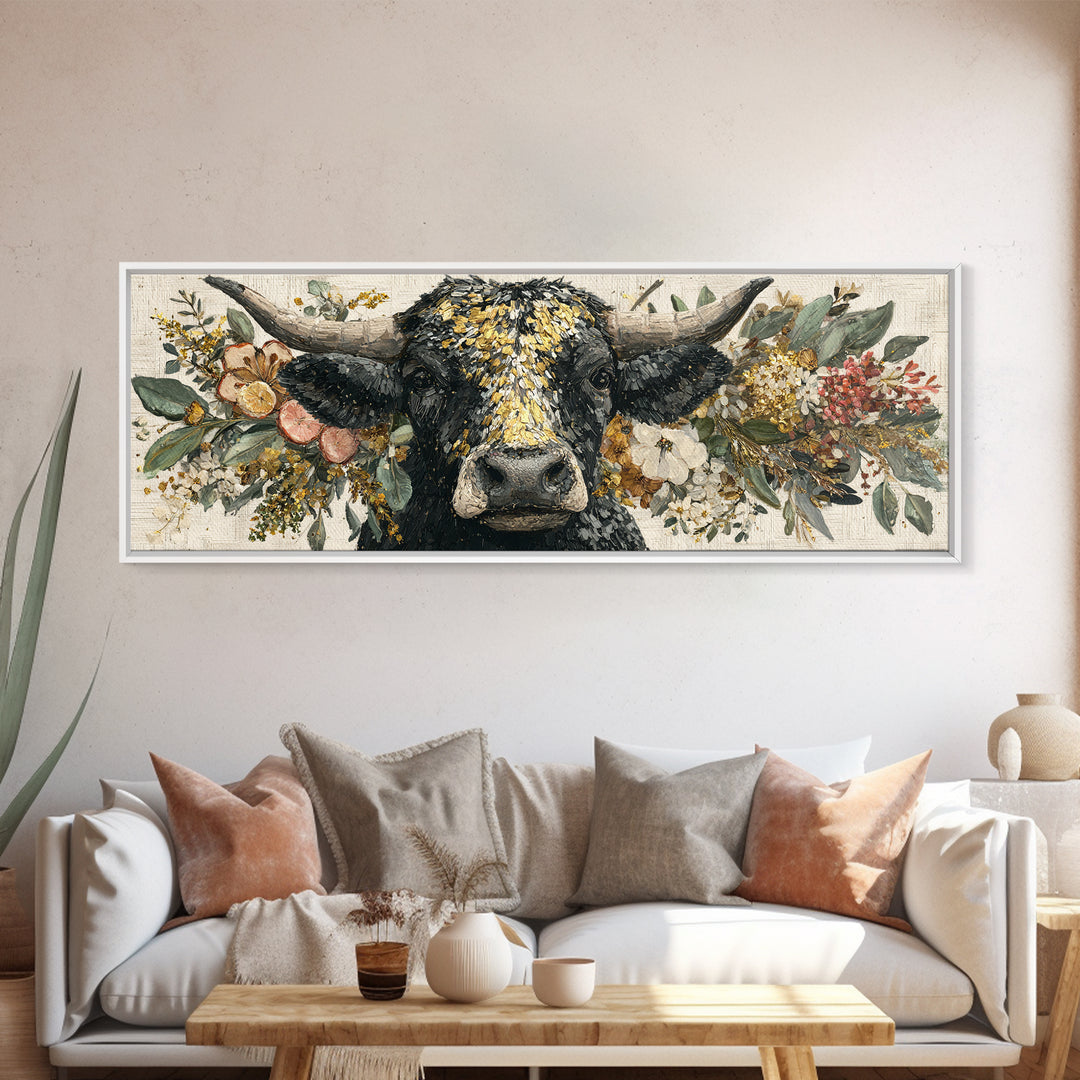 Steakhouse Black and Gold Bull Portrait Canvas Print, Restaurant Art, Wall Art Prints, Restaurant Decor, Fine Art, Bistro, RES-3x1-95
