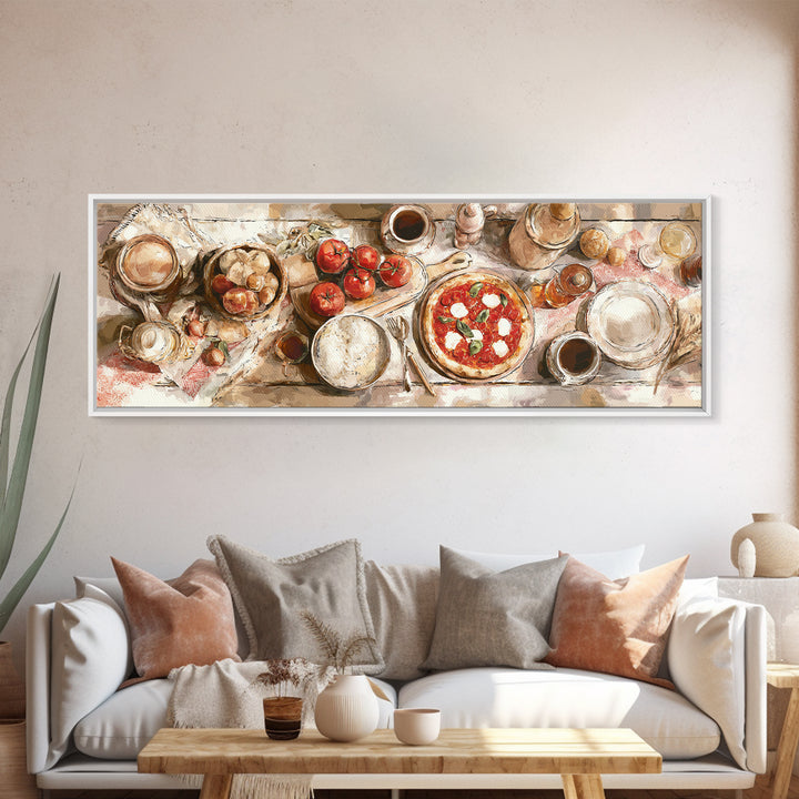 Pizzeria Tomato Basil and Mozzarella Still Life Canvas Print, Restaurant Art, Stained Glass Art, Restaurant Decor, Bistro, RES-3x1-98